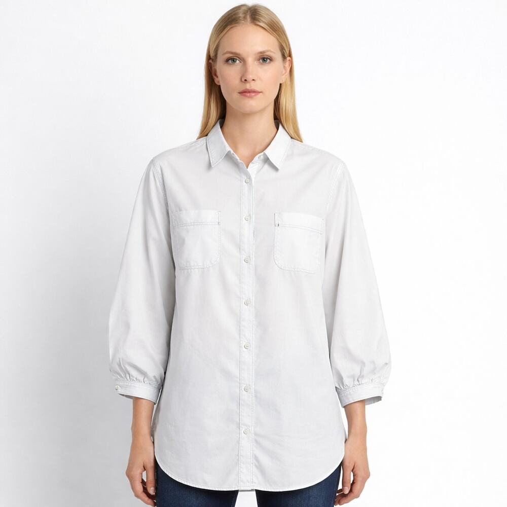 Vince Women's Button Front Shirt Light Blue Chambray Long Sleeve Cotton Size M